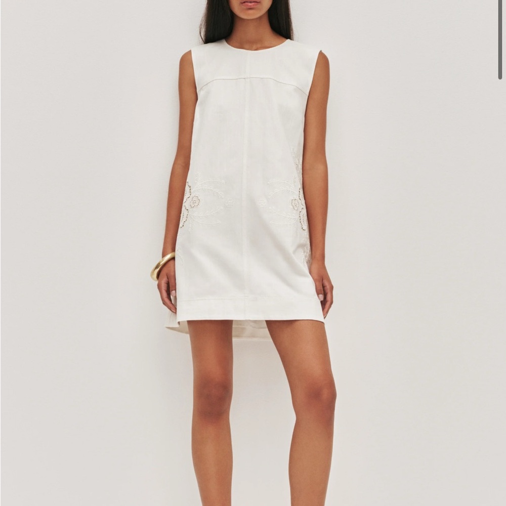 Aje White Sleeveless Shift Dress with Eyelet Detail